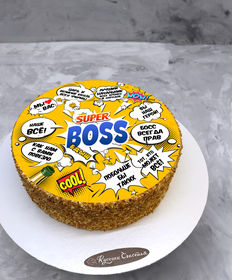 Корпоративный торт «Супер-боссу круглый фототорт»