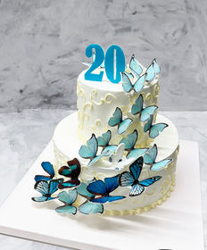 Праздничный торт «Вихрь бабочек на день рождения два яруса»