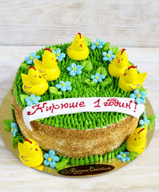 Детский торт «Цыплята на полянке»