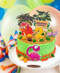 Детский торт «Динозаврики и пальмы»